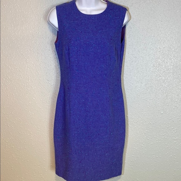 VNTG Bigio Collection Purple & Blue Tweed Knee-Length Pencil Dress Set for Work - Picture 6 of 10